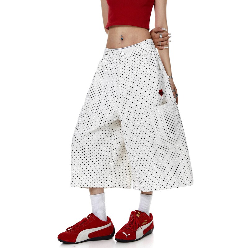 Summer New Trendy American-Style Wide-Leg Straight Pants, Loose Fit, Polka Dot, Versatile Casual Sports Shorts, Cross-Border Wholesale Summer New Trendy American-Style Wide-Leg Straight Pants, Loose Fit, Polka Dot, Versatile Casual Sports Shorts, Cross-Border Wholesale