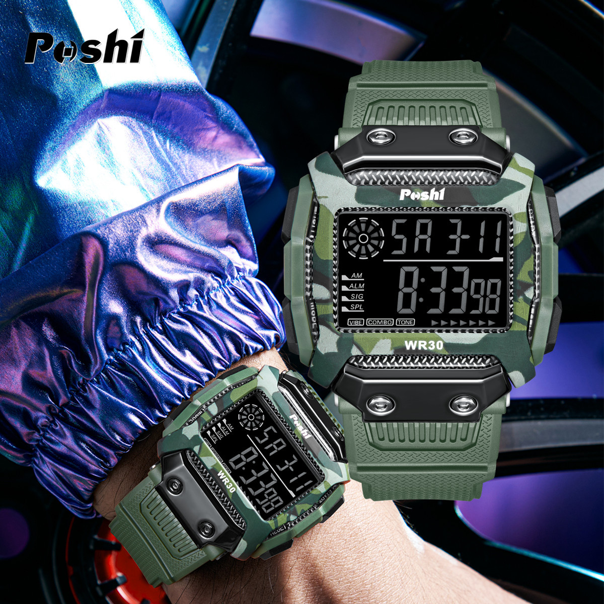 Moda Tendencia Estudiante Reloj electrónico Multifuncional Deportes al aire libre Cronógrafo impermeable Luminoso Reloj electrónico LED Reloj para hombre