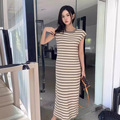 韩国chic法式减龄高级感无袖针织条纹显瘦气质休闲新款连衣裙女