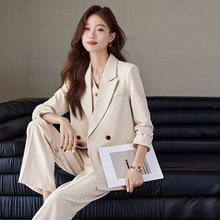 杏色长袖西装2025秋冬款气质时尚OL休闲外套小西服阔腿裤职业套装
