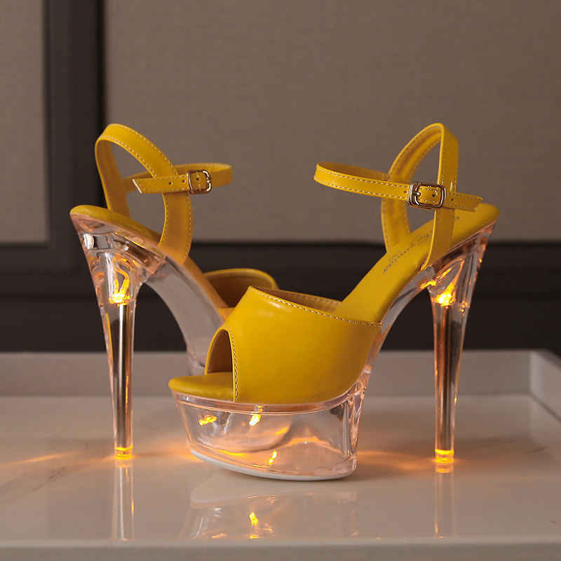 190-A53 European and American high heel 15CM nightclub high heels sandals women's shoes luminous catwalk pole dance shoes water