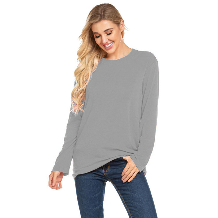 亚马逊ebay秋冬热卖T恤基础款欧美女装长袖圆领纯色上衣T恤