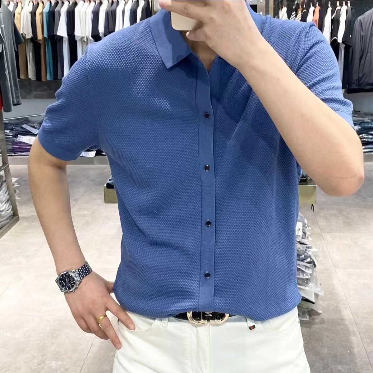 Camisa POLO Cárdigan de solapa Prendas de punto de manga corta Hombres Slim Business Verano Transpirable Versión coreana Tendencia Comercio exterior Transfronterizo al por mayor