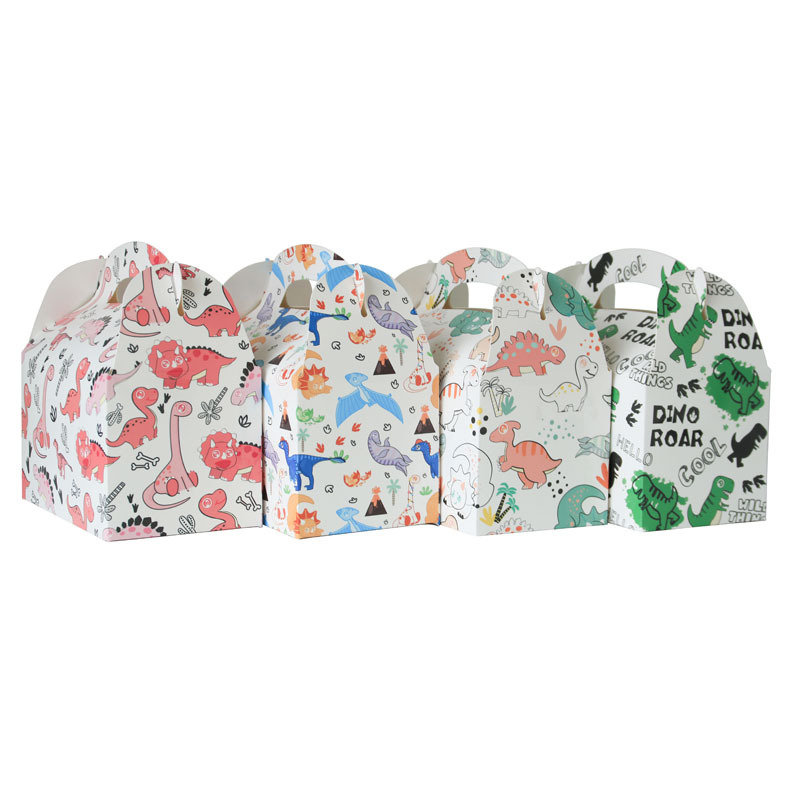Dinosaurio tema caramelo caja portátil gran galleta caja dinosaurio cuadrado mano caja de transporte caja de la torta occidental Punto de embalaje de cartón