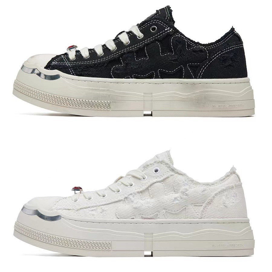 Kleine schmutzige schwarze Segeltuchschuhe für Damen, verschleißfeste, kleine schmutzige Schuhe mit dicken Sohlen_voghion.com