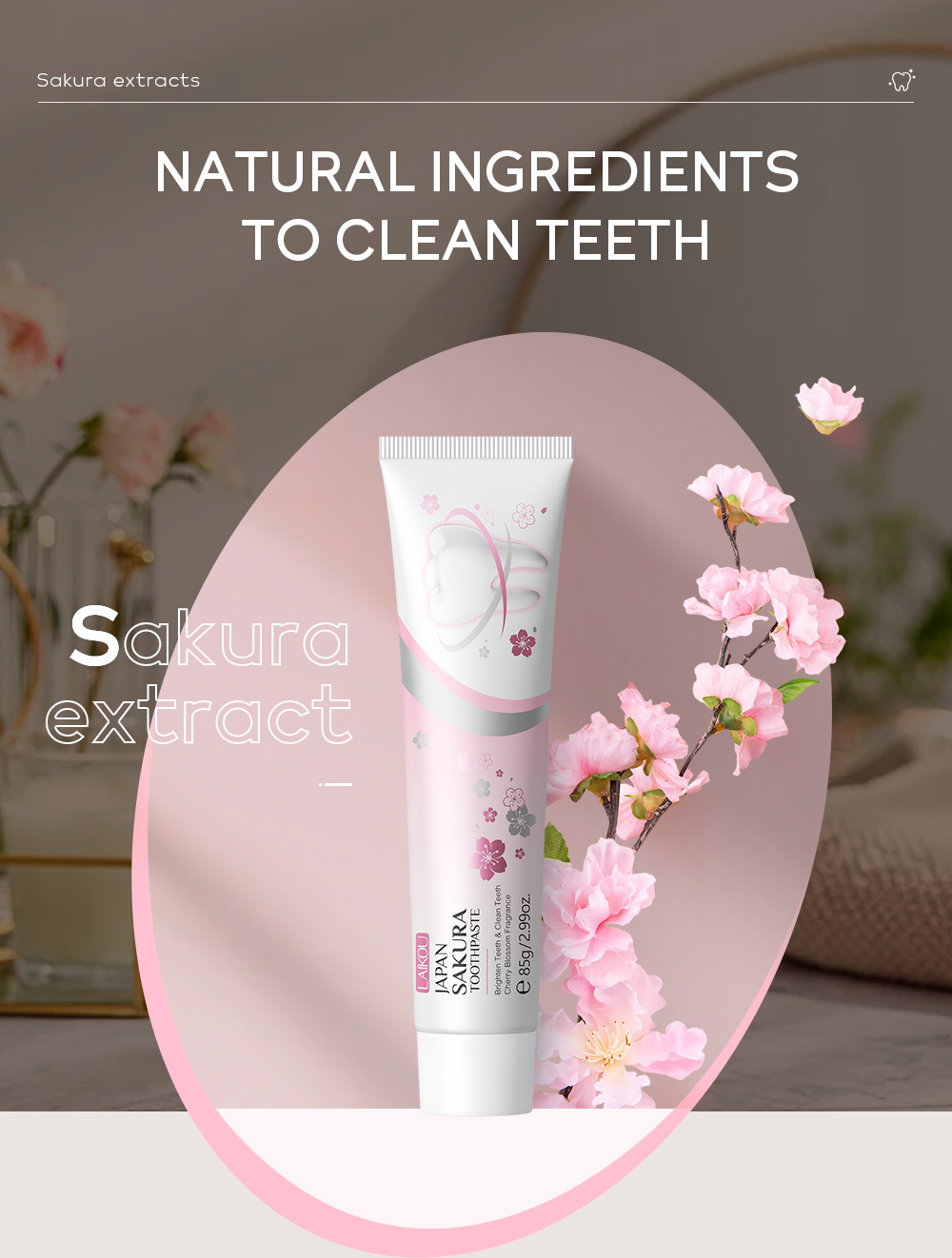 Cross-border Laikou Sakura Toothpaste 85g freshens breath, removes stains and cleans teeth. Factory wholesale in stock undefined