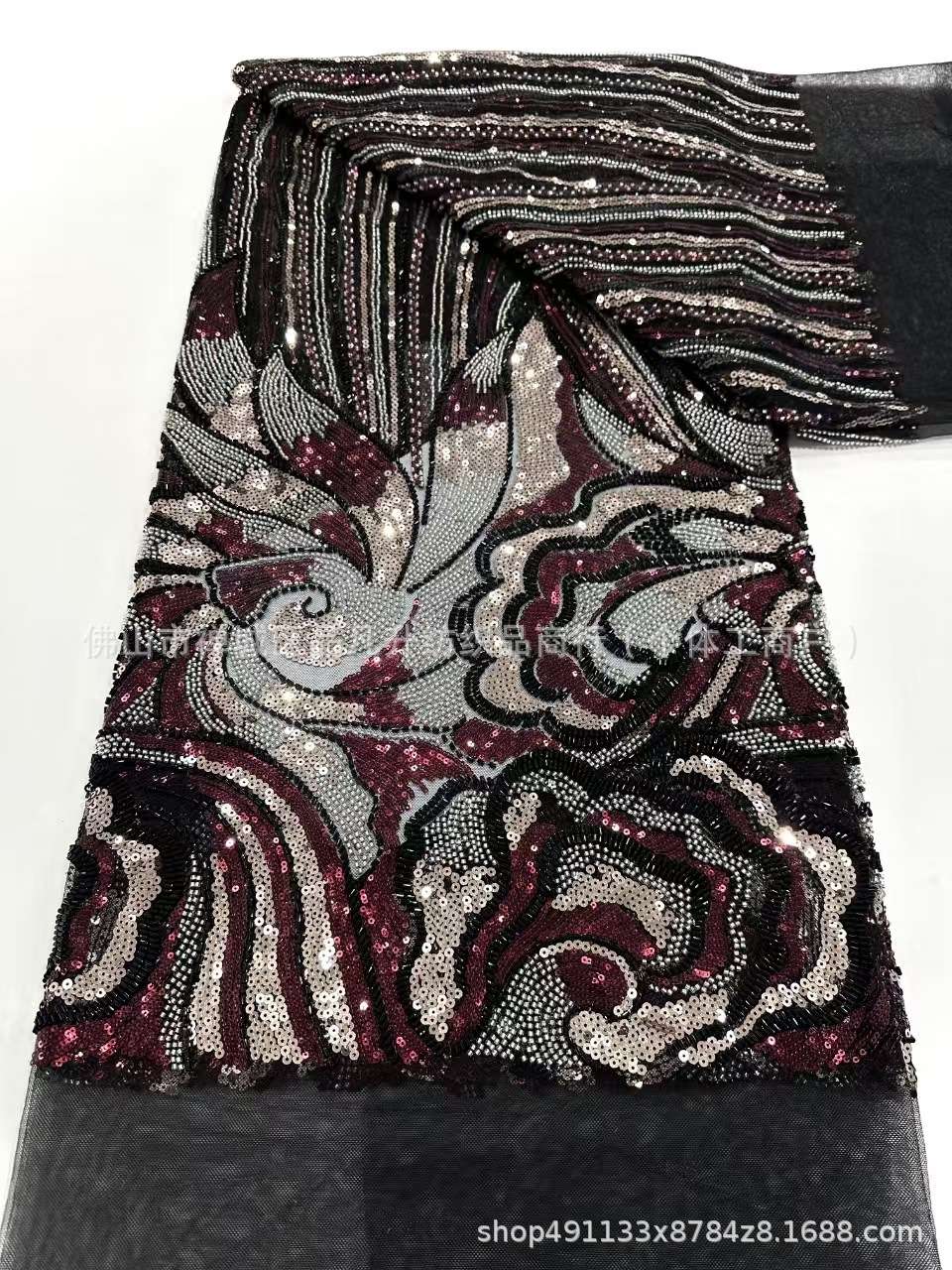 industria pesada tubo de perlas bordado tela de malla de encaje LACE comercio exterior transfronterizo ropa de moda europea y americana cena tela de moda image 13