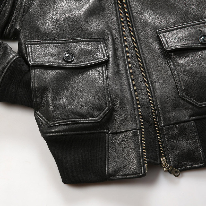 Men’s Genuine Goatskin G1 Bomber Jacket – Detachable Wool Collar, Vintage Flight Style (S-2XL)_voghion.com