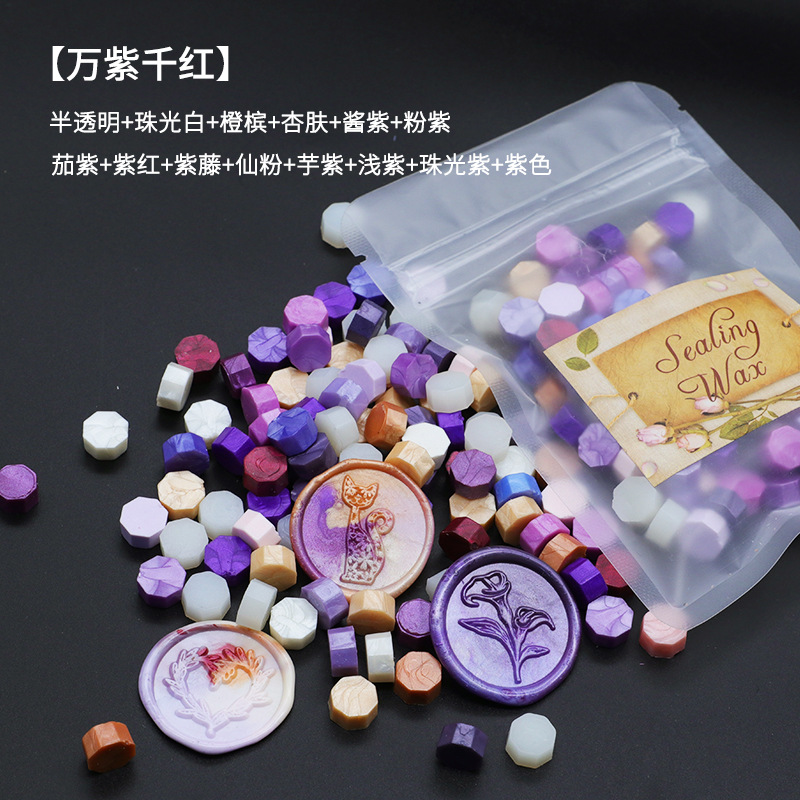 Ocho-lado fuego pintura cera grano mezclado color 35g bolsa de embalaje fuego pintura cera sello al por mayor sobre DIY mano cuenta de sellado Uso de cera
