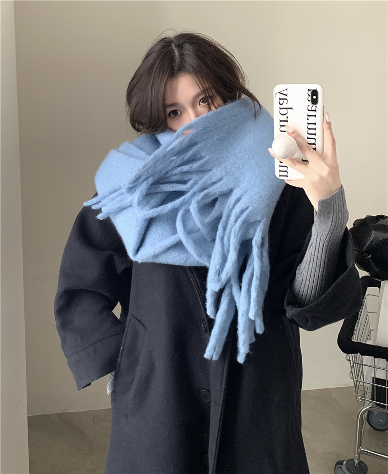 Mohair de couleur unie pour filles 2023 automne et hiver nouvelle version coréenne polyvalente étudiant i mitation cachemire châle chaud_voghion.com
