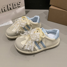 系带2025年复古女士时尚运动板鞋百搭轻便休闲德训鞋拼色春季新款