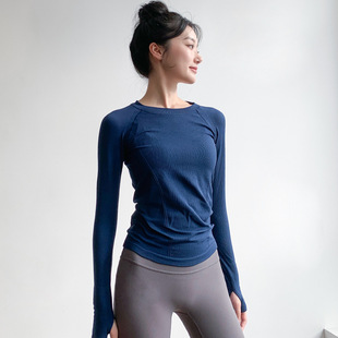 Yoga Clothing Top Women's Autumn and Winter Round Neck Tight High Elastic Slimming Sports Long Sleeve Running Quick-drying Training Fitness Clothing