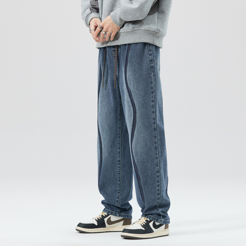 Otoño e Invierno nueva marca de moda jeans de los hombres de la marca americana retro suelta pantalones de pierna ancha de los hombres crujientes Pantalones rectos