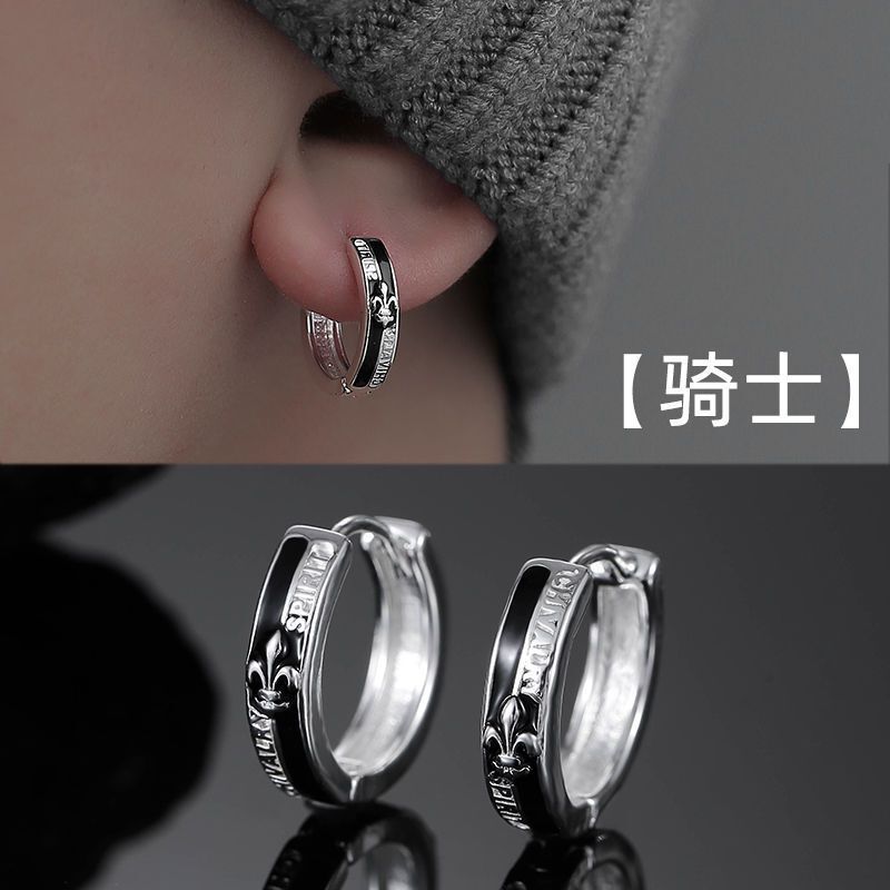 Knight spirit ear buckle male British style personality hip hop men and women earrings black enamel drops cross ear buckle