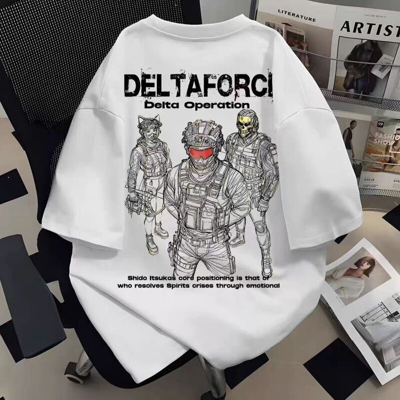 Delta Assault Squad High-Quality Pure Cotton Loose-Fitting Summer Round-Neck Short-Sleeve Heavyweight American-Style T-Shirt Trendy Men's Clothing