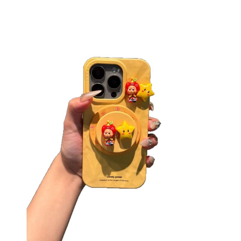 磁吸黄底英文立体星星人支架17适用iPhone16promax苹果15手机壳14|undefined