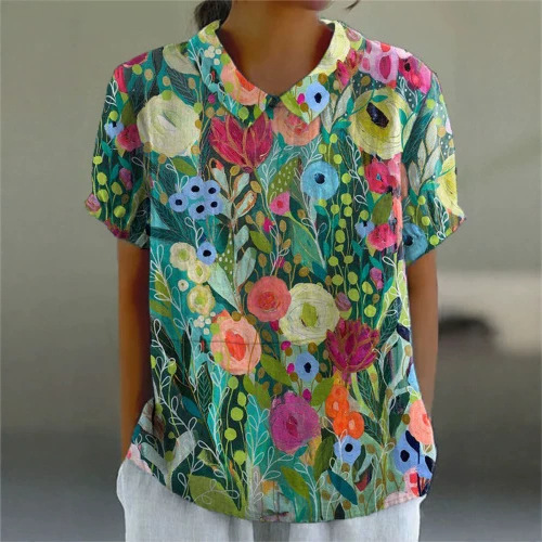 2025 Cross-Border Export Women's Clothing Amazon Comfortable Summer Style Short-Sleeved Printed Pullover Women's Tops 3