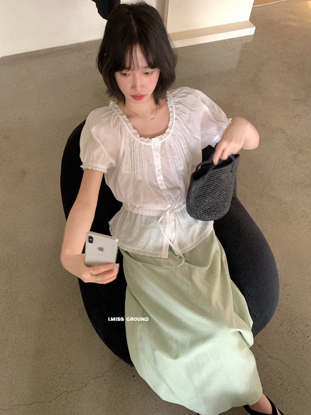 Áo sơ mi nữ tay bồng ren cotton linen thắt eo 2026 — Xanh nước biển, màu trắng, Bột cam chi tiết 3