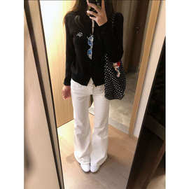 美式复古水洗辣妹设计牛仔裤女春季高街修身弹力显瘦拖地微喇长裤