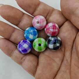 16mm镀UV彩条纹格子圆珠 DIY手工串珠散珠串笔手机链挂件饰品配件