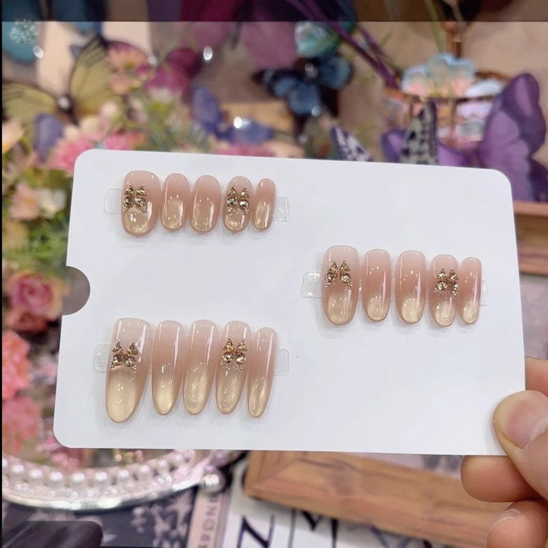 [Golden Butterfly] Hand-worn Armor Glass Beads Cat's Eye Zircon Champagne Nail Art Removable Nail Art