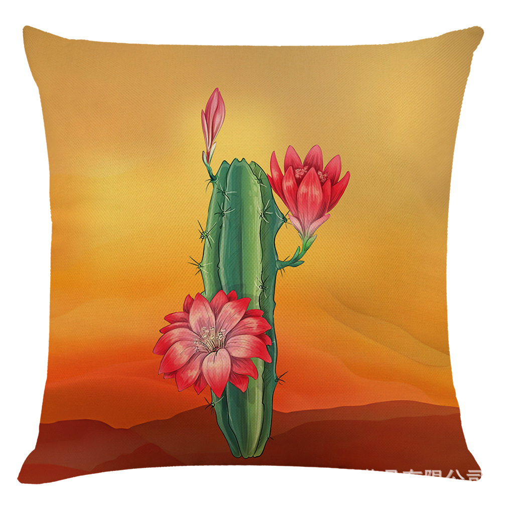 亚马逊eBay热销艺术仙人掌棉麻抱枕套汽车靠垫办公室午睡亚麻抱枕