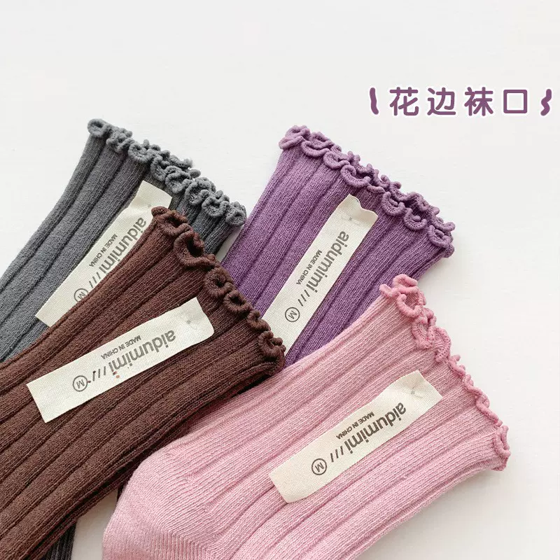 儿童袜子批发精梳棉中筒棉袜女童公主木耳花边双针潮袜A类宝