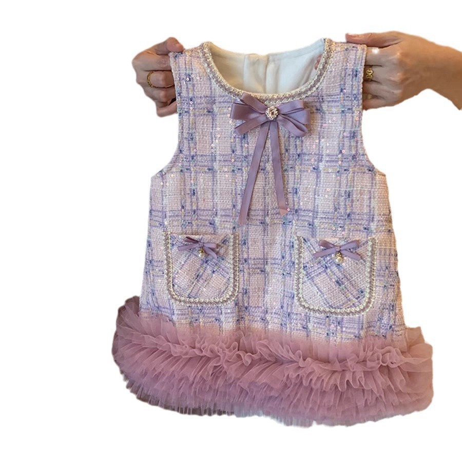 Niñas con chaleco de lana vestido de invierno 2025 nuevo vestido de aniversario de niños niñas bebé vestido de princesa de moda