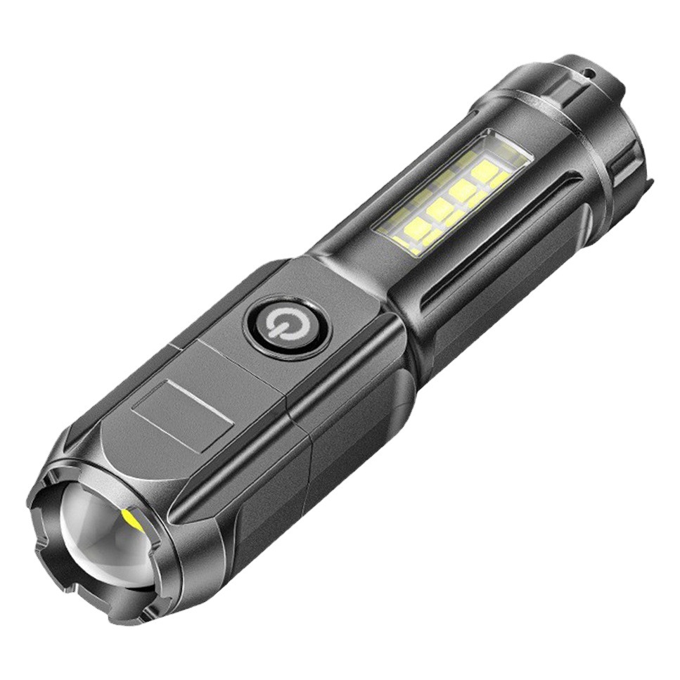 Transfronterizo nuevo zoom telescópico zoom flash linterna de carga USB portátil concentrado de luz de carga del teléfono móvil