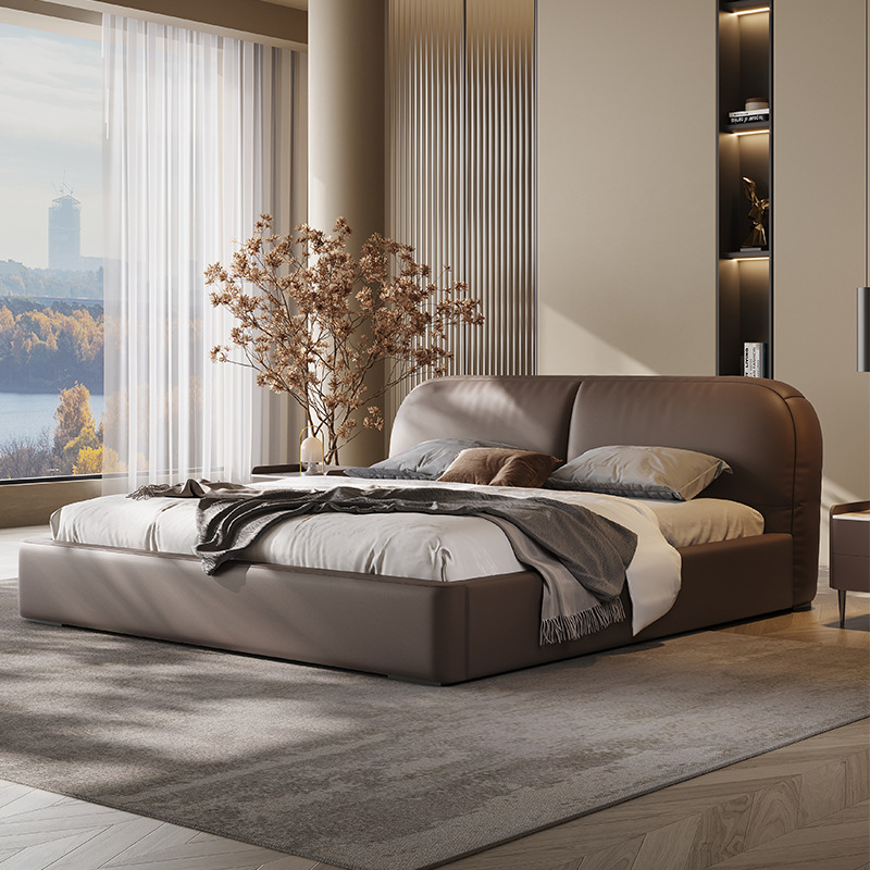 Cama de cuero genuino cama moderna minimalista dormitorio principal italiano minimalista apartamento grande cama doble 1,8 m cama de cuero de almacenamiento cama de boda