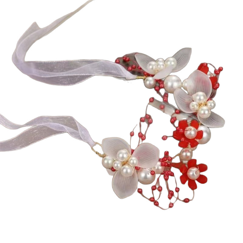 金色の葉のヘッドバンド、花のブレスレット、パールのヘアバンド、花嫁の新作クラウン、ヨーロピアンスタイルのウェディングドレス、子供用ヘッドドレス、ウェディングヘッドドレス|undefined