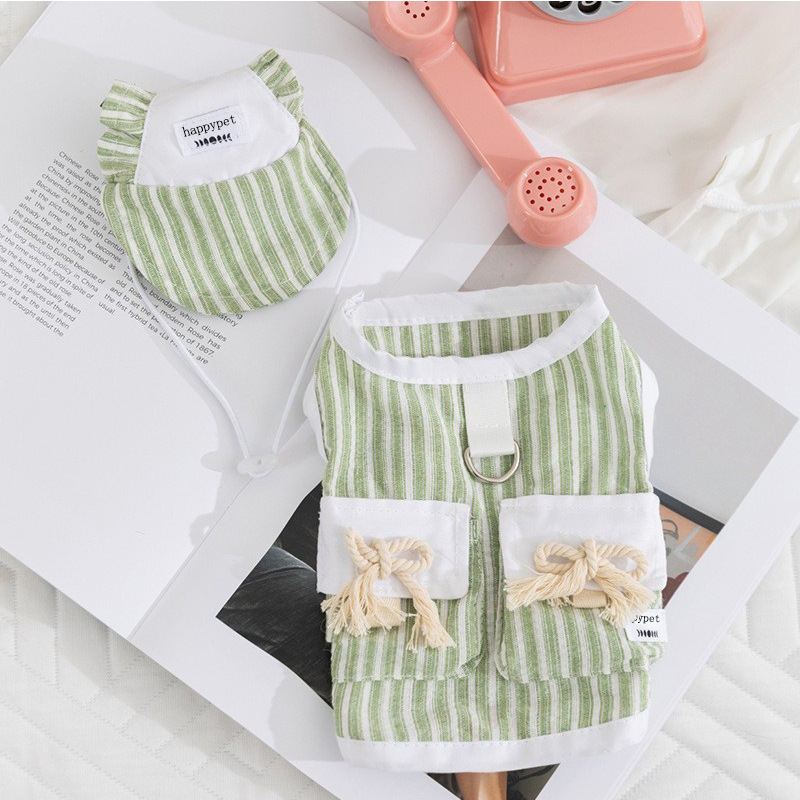 Ropa para cachorros simple chaleco de princesa a rayas gato verano protector solar con capucha sin mangas perro mascota ropa para perros al por mayor image 7
