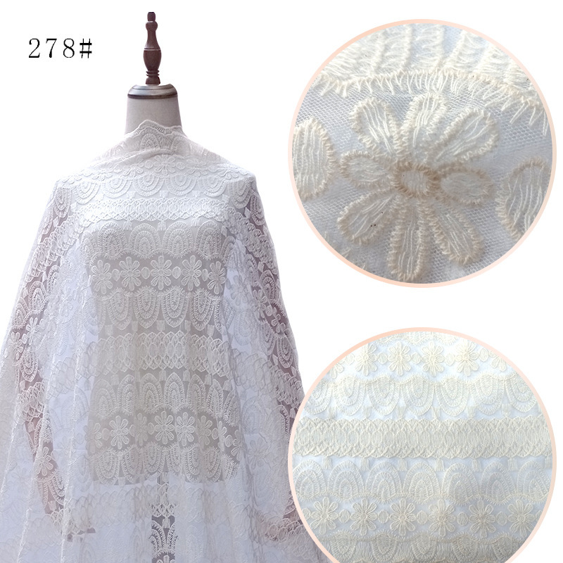 Cotton Mesh Bottom Embroidery Cloth Lace Embroidery Fabric Water Soluble Full Swiss Net Soft and Cheap