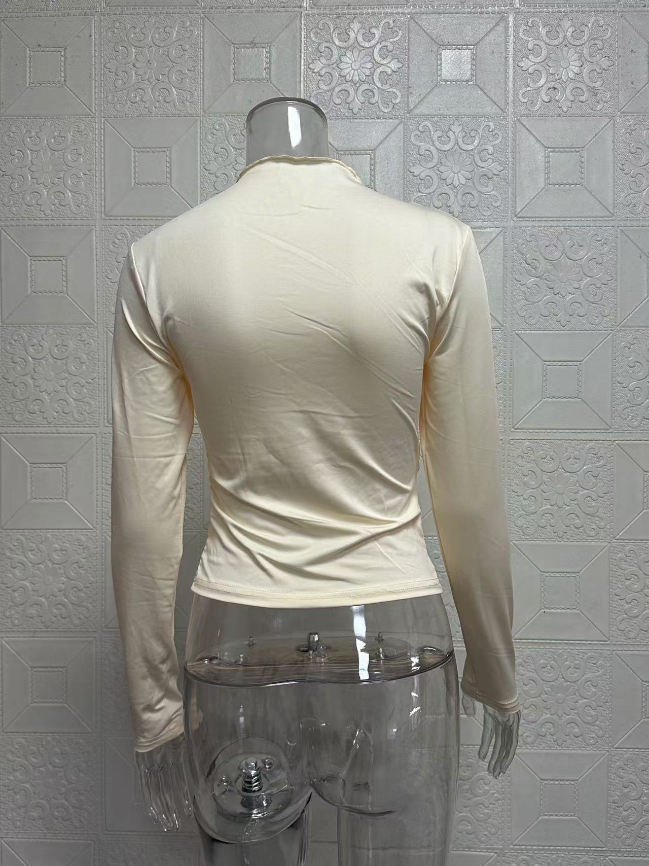 Women's Slim Fit Long Sleeve T-shirt With Round Neck Solid Colour_voghion.com