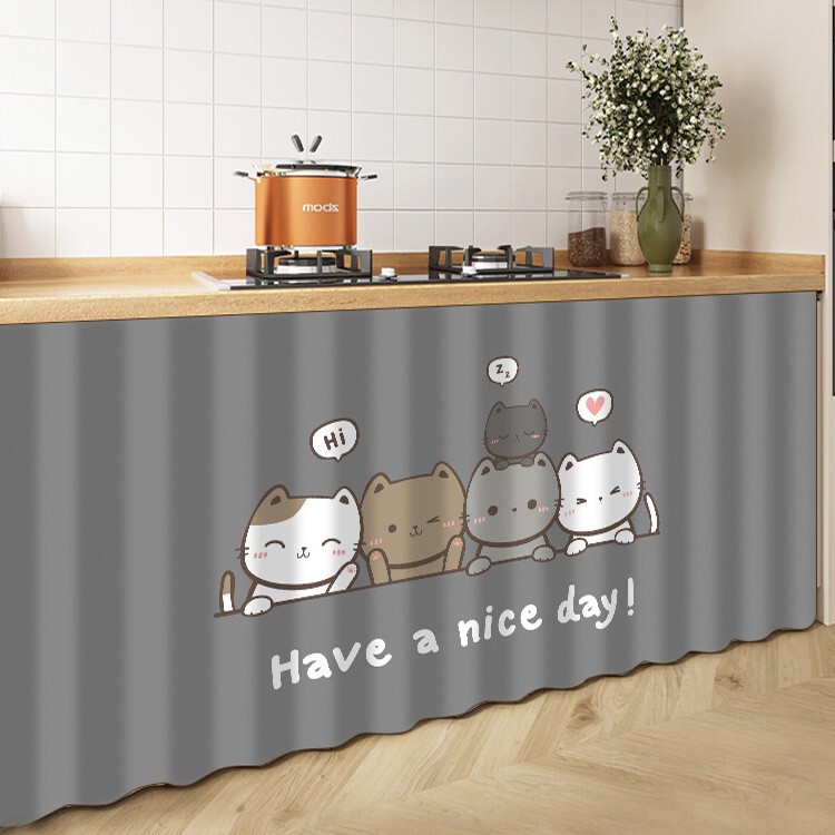 Kitchen Cabinet Door Curtain Slide Rail, No-Drill Fabric Curtain for Doorless Cabinets, Dustproof and Concealing Curtain for Storage Racks and Miscellaneous Items