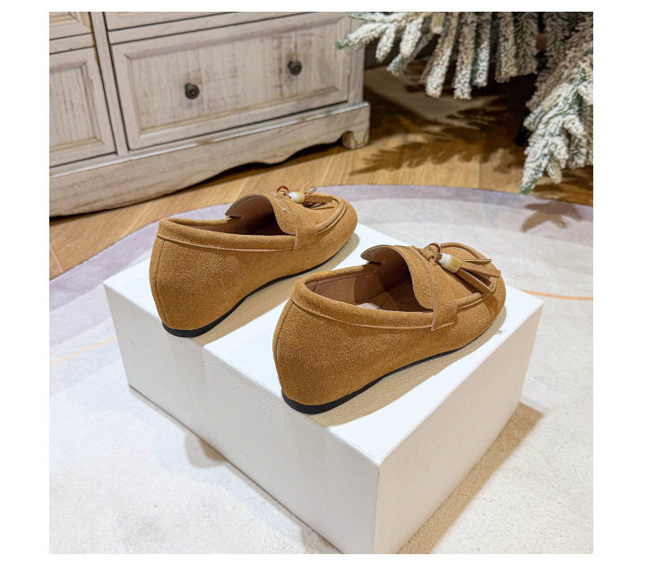 Giày boken nữ đế mềm tăng chiều cao trong, mũi tròn có khóa tua rua, form rộng size lớn — Khaki (toàn dải), Màu mơ (toàn dải), nâu sẫm chi tiết 31