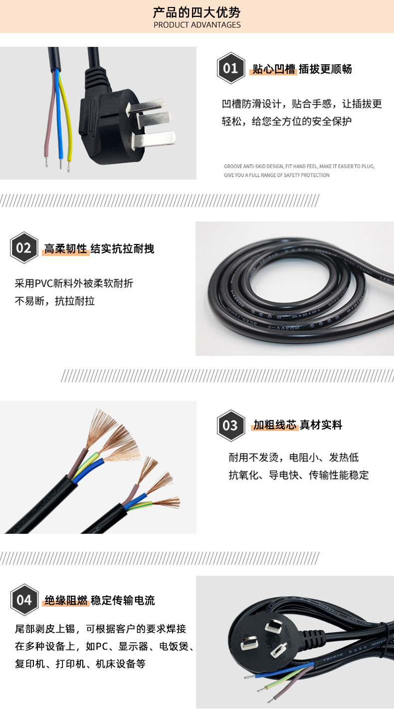 国标电源线三芯裸线尾6