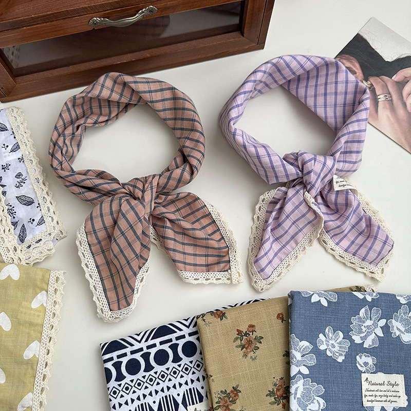 Bufanda cuadrada de encaje de moda de algodón y lino 60*60cm Bufanda de seda de flores de todo fósforo de ocio y arte Decoración fotográfica de vacaciones Accesorios para el cabello