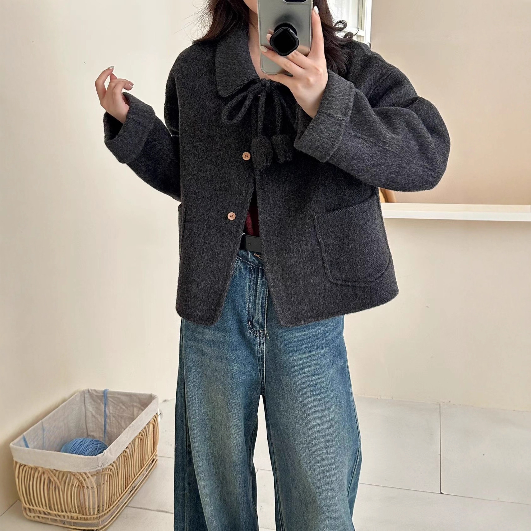 Double-Sided Wool Coat, New Autumn and Winter Korean Style, Sweet Petite Short Style, Chanel-Inspired High-End Woolen Jacket for Women