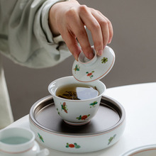 十路青手抓盖碗单个功夫茶具手工陶瓷大号三才盖碗泡茶手绘不烫手