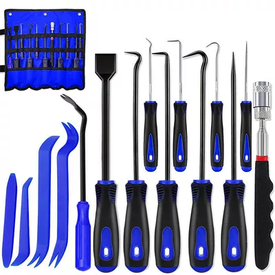 Mühərrik tənzimləmə alətləri Screwdriver Removal Tool Set - dark-blue-15-piece-set-with-straight-stone-detector-oxford-storage-roll-bag
