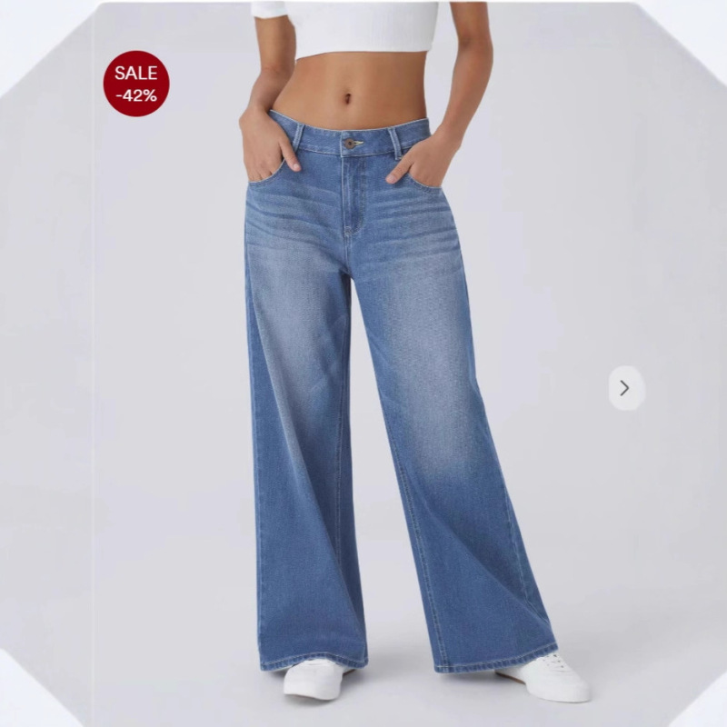 跨境女复古磨白 多工艺  阔腿 baggy 牛仔裤现货亚马逊外贸|undefined