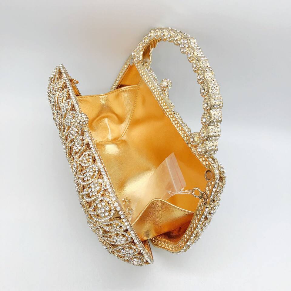 Túi clutch nữ đính kim cương hoa đuôi phượng xách tay dạ tiệc — Nền vàng kim cương trắng, Màu bạc, Cá tính đặt làm chi tiết 7