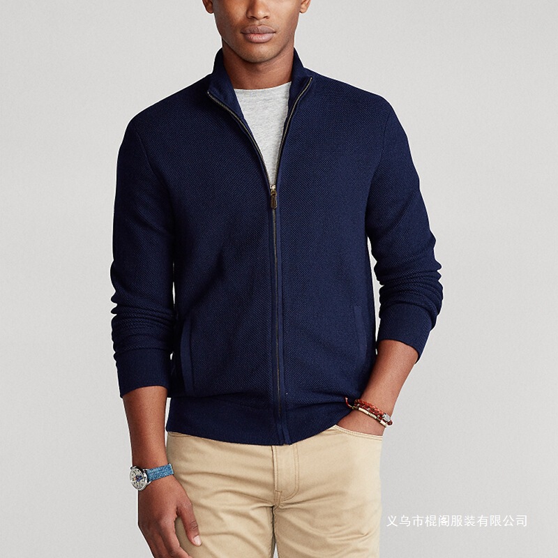 New men's cotton turtleneck zip-up sweater, men's winter solid color slim-fit cardigan, casual knitwear