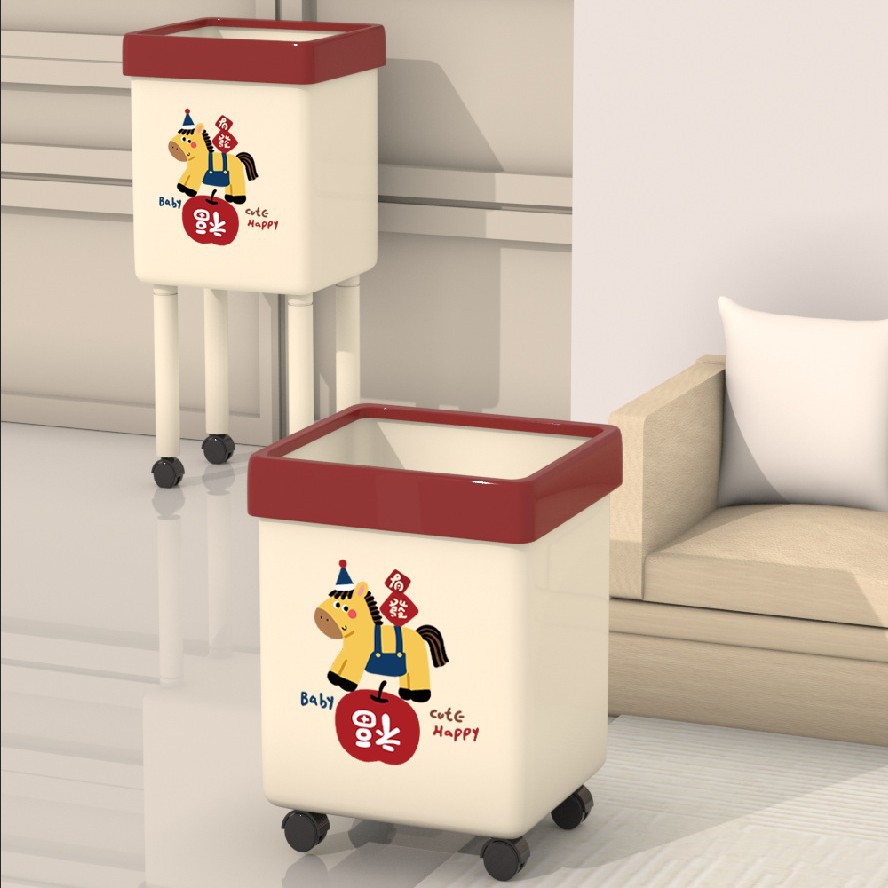 Basurero de pies altos sin doblarse, gran capacidad móvil con ruedas para sala de estar, dormitorio, cocina y baño.