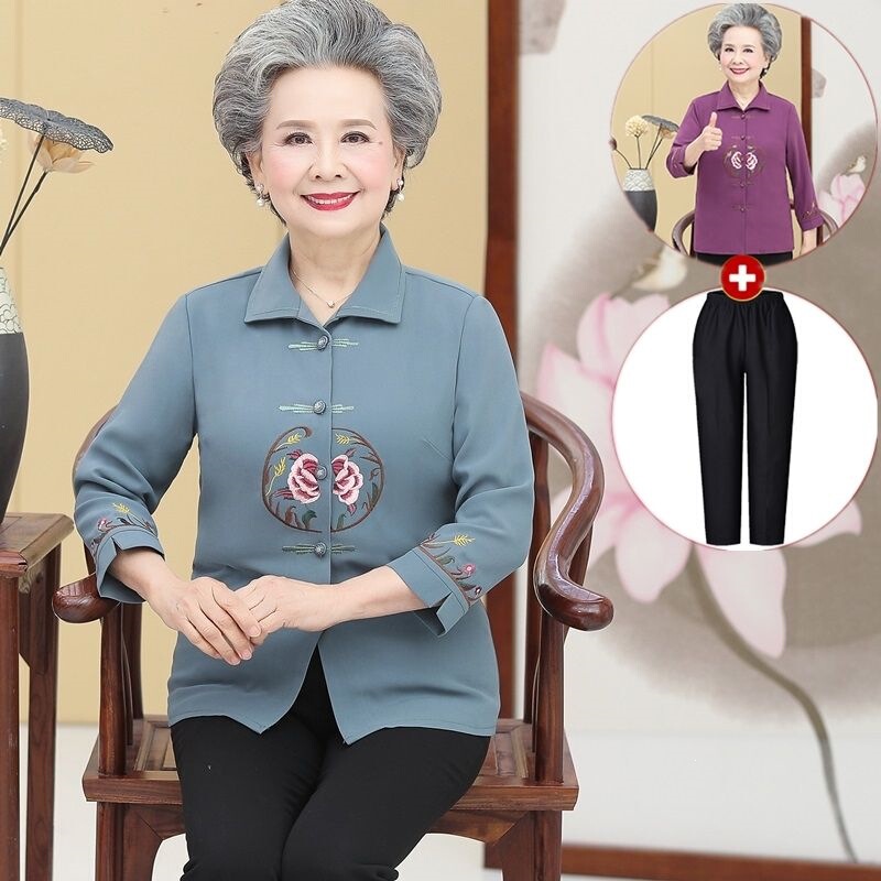Spring and Autumn Shirts for Women, Middle-Aged and Elderly Women's Spring Clothing, Grandma's Summer Shirts, Clothes for 60-70 Year Old Seniors, Embroidered Shirts for Ladies Spring and Autumn Shirts for Women, Middle-Aged and Elderly Women's Spring Clothing, Grandma's Summer Shirts, Clothes for 60-70 Year Old Seniors, Embroidered Shirts for Ladies