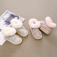 亮片水钻花朵女宝宝兔毛公主靴2025冬款中大童潮流棉鞋儿童雪地靴