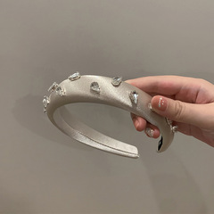 French light luxury heavy Czech crystal drop satin sponge height increase headband for women fashionable autumn winter daily versatile headband