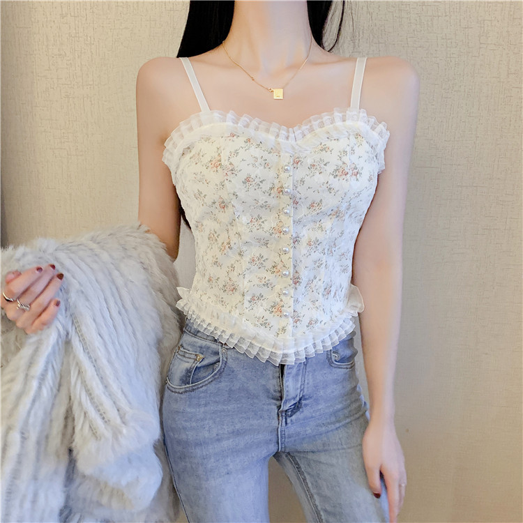 Vest camisole women's summer French slim fit all-match embroidered French lace wrapped chest shirt sleeveless top fashion Vest camisole women's summer French slim fit all-match embroidered French lace wrapped chest shirt sleeveless top fashion
