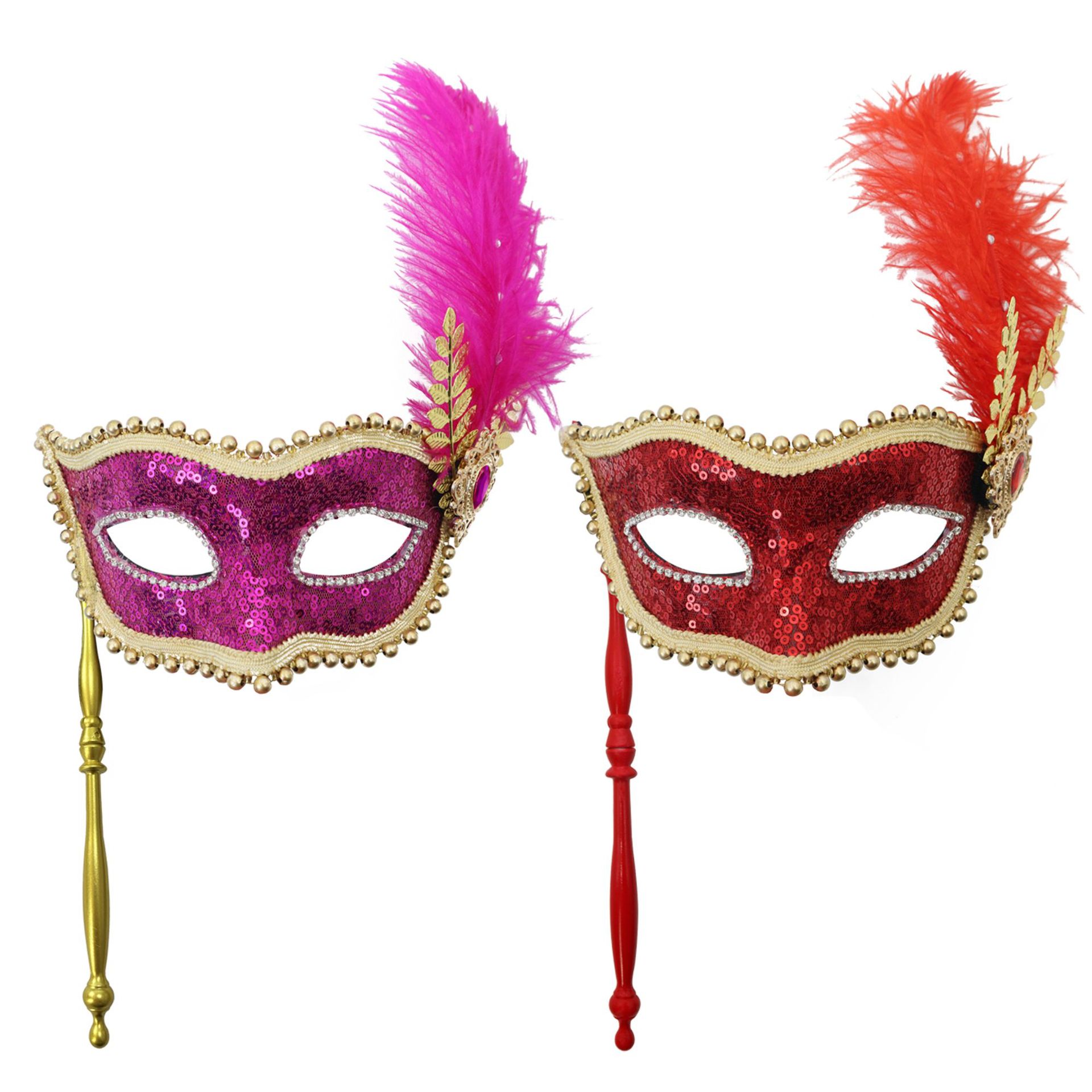 Amazon venta caliente de máscaras de sequillas de mano de borde lateral plumas metálicas mariposas maquillaje máscara de baile de damas